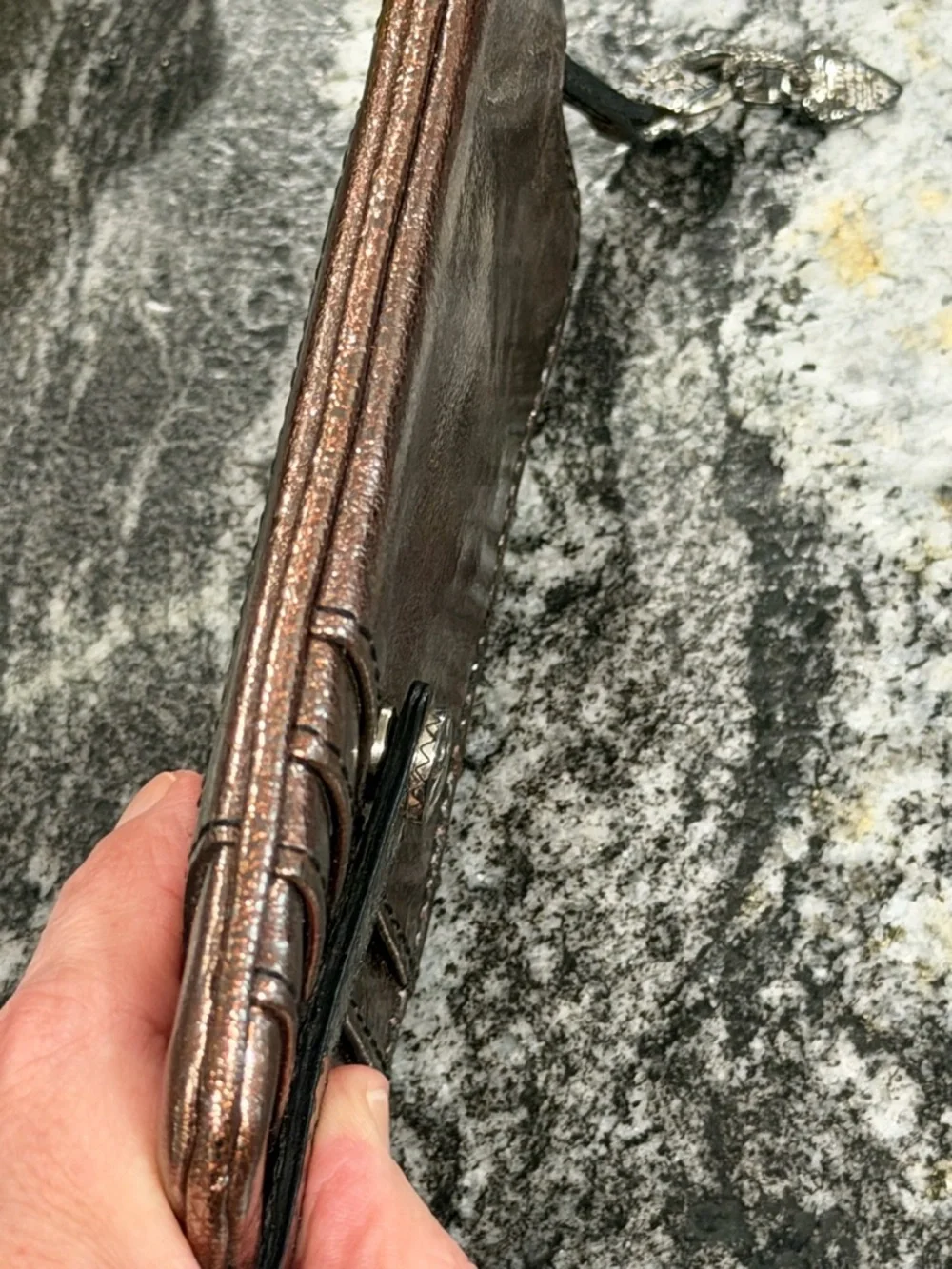 Brighton Metallic Bronze and Fuchsia Zip ID/Card Wallet